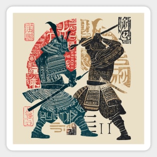 Abstract Samurai Duel in Retro Japanese Ink Style Magnet